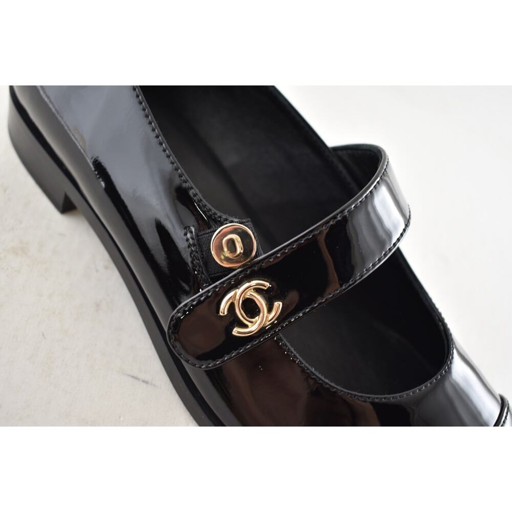Chanel REV Black Patent Turnlock CC Mary Jane Moccasin Ballet Loafer Flat 39 - Picture 7 of 16